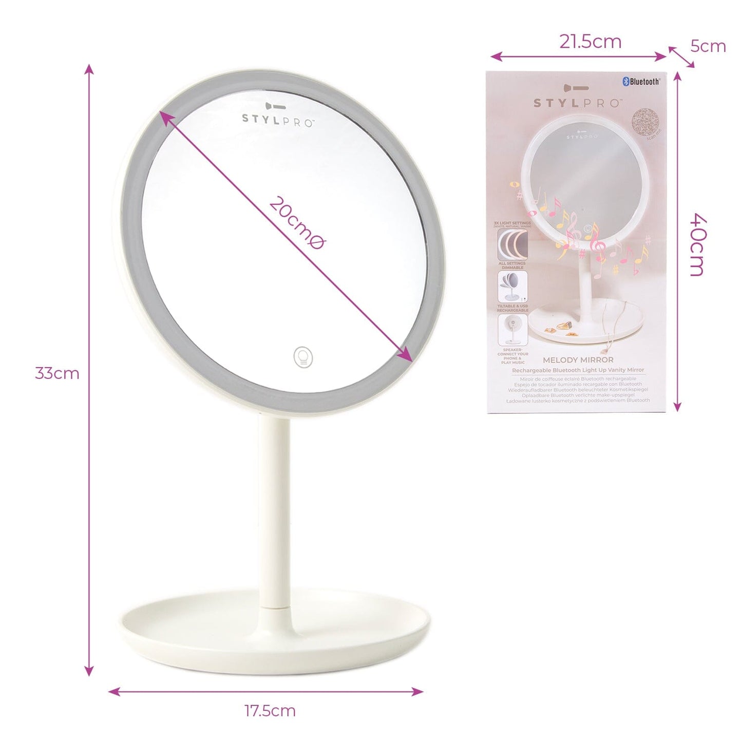 STYLPRO Melody Rechargeable Bluetooth Mirror